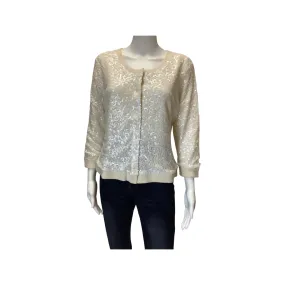 Lafayette 148 Ivory Sequin Cardigan Sweater With Tags Size L