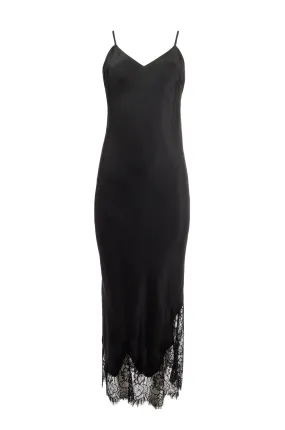 Long Silk Lace Slip Dress Black