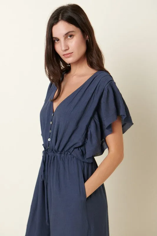 Luna Navy Ruffle Sleeve Gauze Jumpsuit