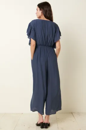 Luna Navy Ruffle Sleeve Gauze Jumpsuit