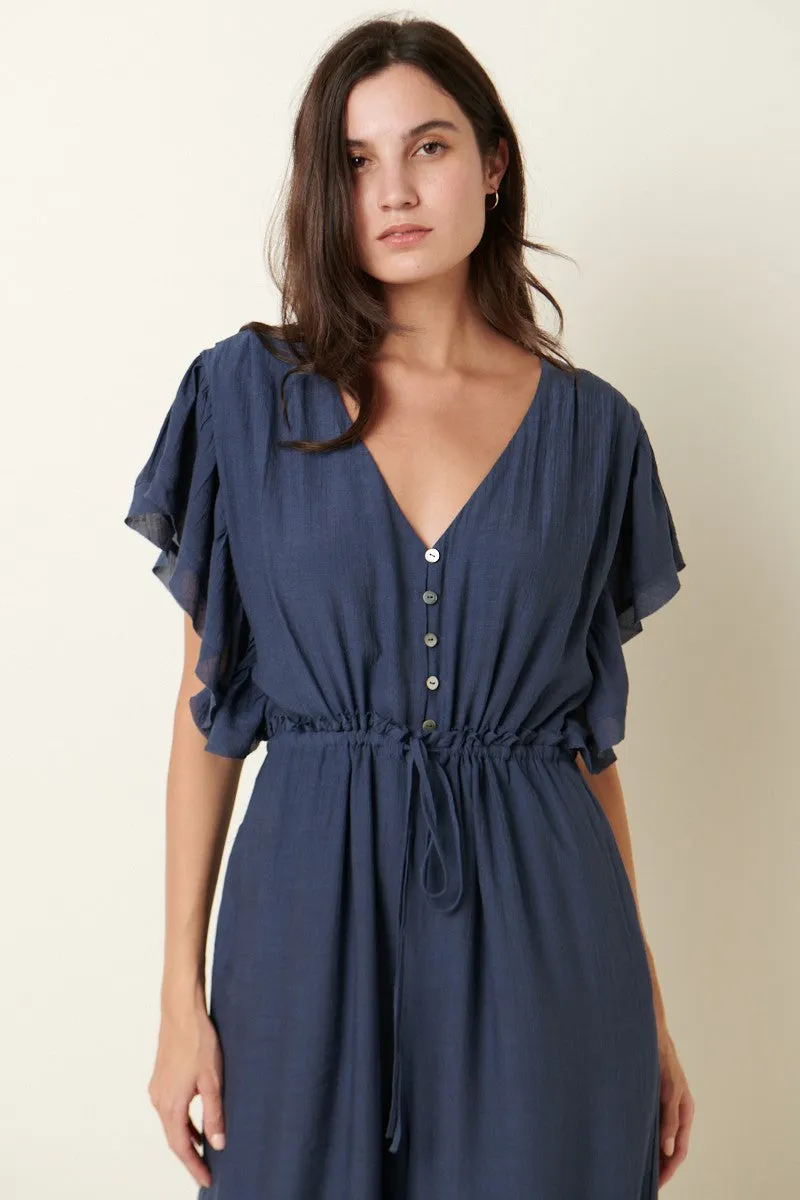 Luna Navy Ruffle Sleeve Gauze Jumpsuit