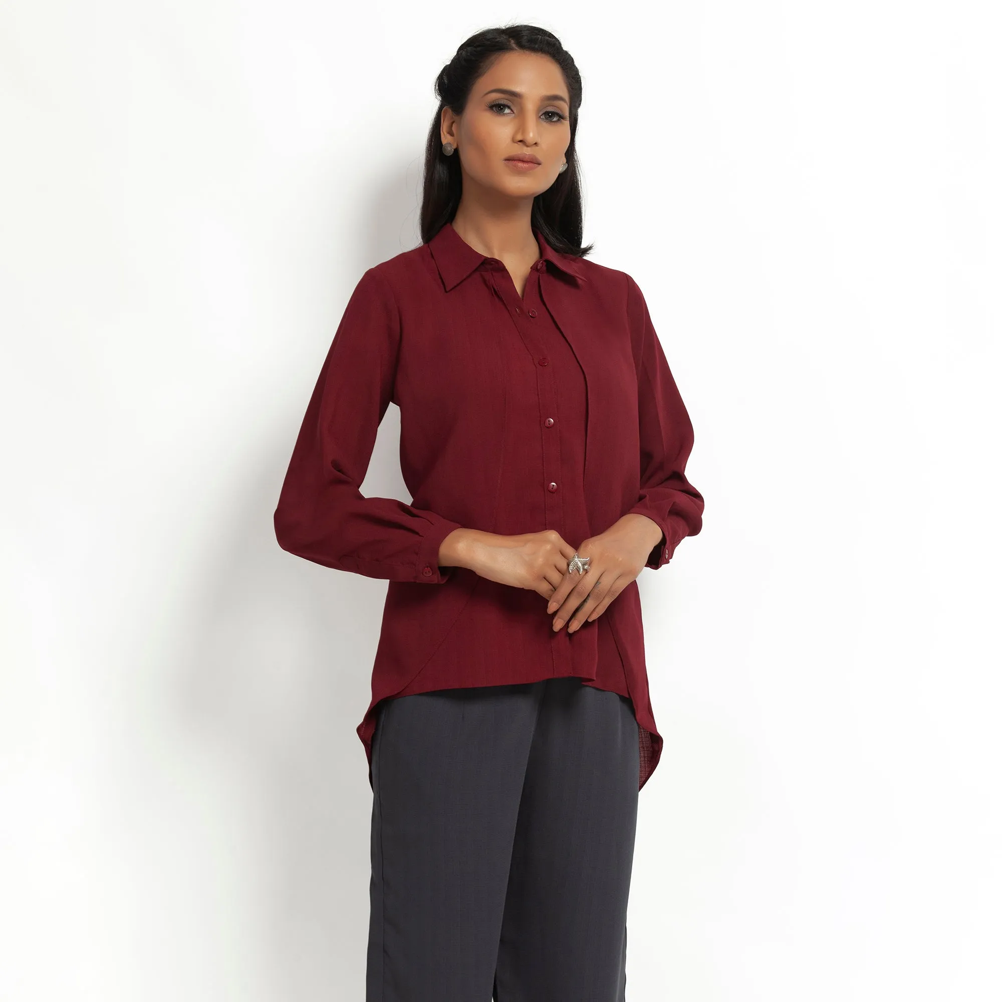 Maroon Double Layer Asymmetrical Top