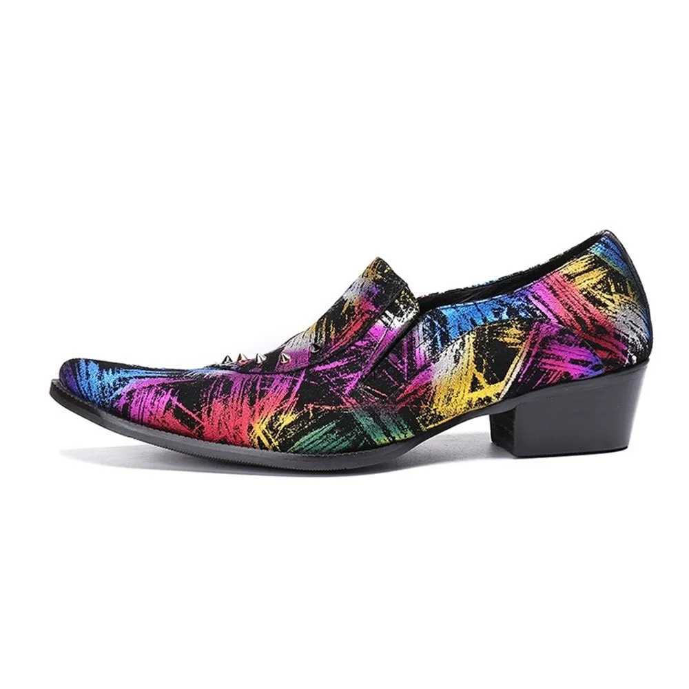 Men High Heel Studs Decoration Casual Shoes