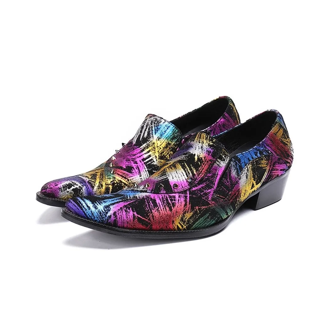 Men High Heel Studs Decoration Casual Shoes