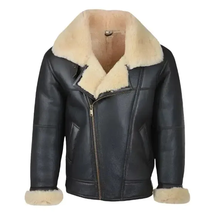 Men's Black B3 Shearling Bomber Leather Jacket Classic Aviator Style