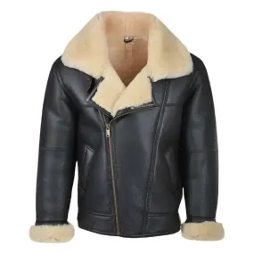 Men's Black B3 Shearling Bomber Leather Jacket Classic Aviator Style