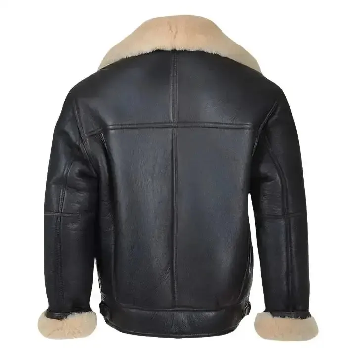 Men's Black B3 Shearling Bomber Leather Jacket Classic Aviator Style