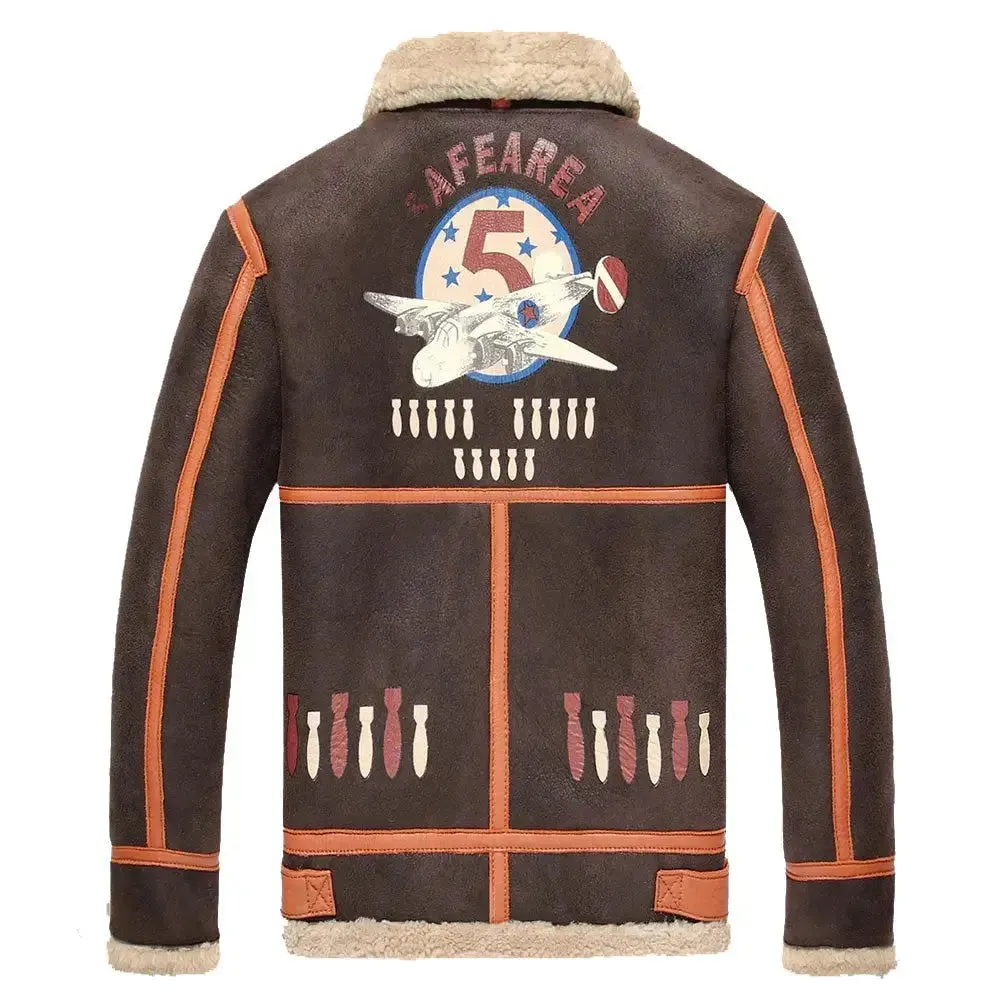 Men's Brown B-3 Aviator Sheepskin Shearling Bomber Jacket