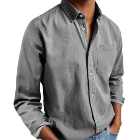 Men's Casual Cotton Blend Lapel Patch Pocket Slim Fit Long Sleeve Shirt 19118108M