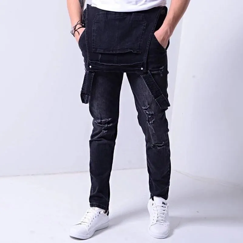 Men's Casual Denim Ripped Overalls 68901284Y