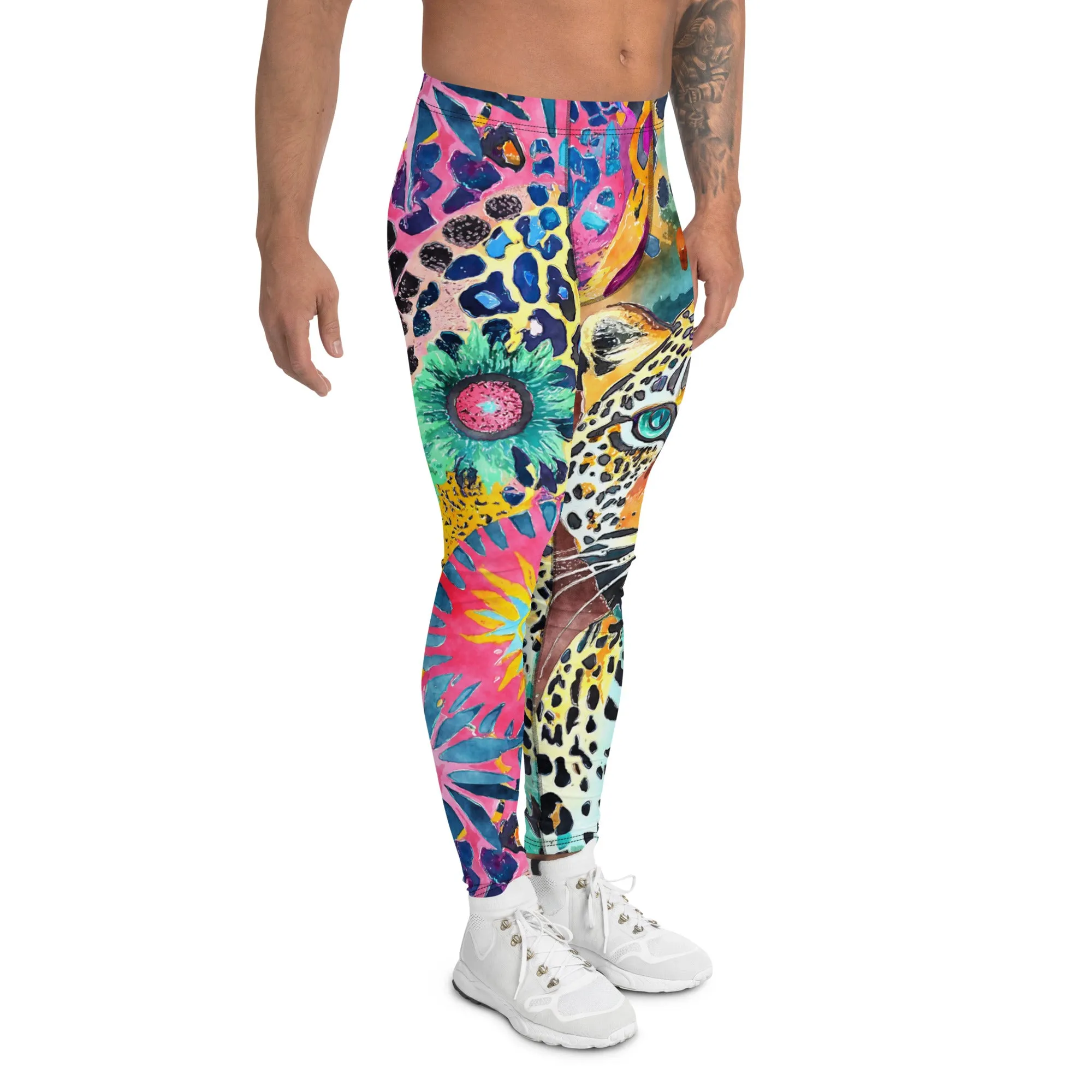 Men's Leggings, Leopard Spirit, Ecstatic Dance, Festival, Rave, Gym Leggings, Trippy Leggings, Wrestling Tights, Yoga