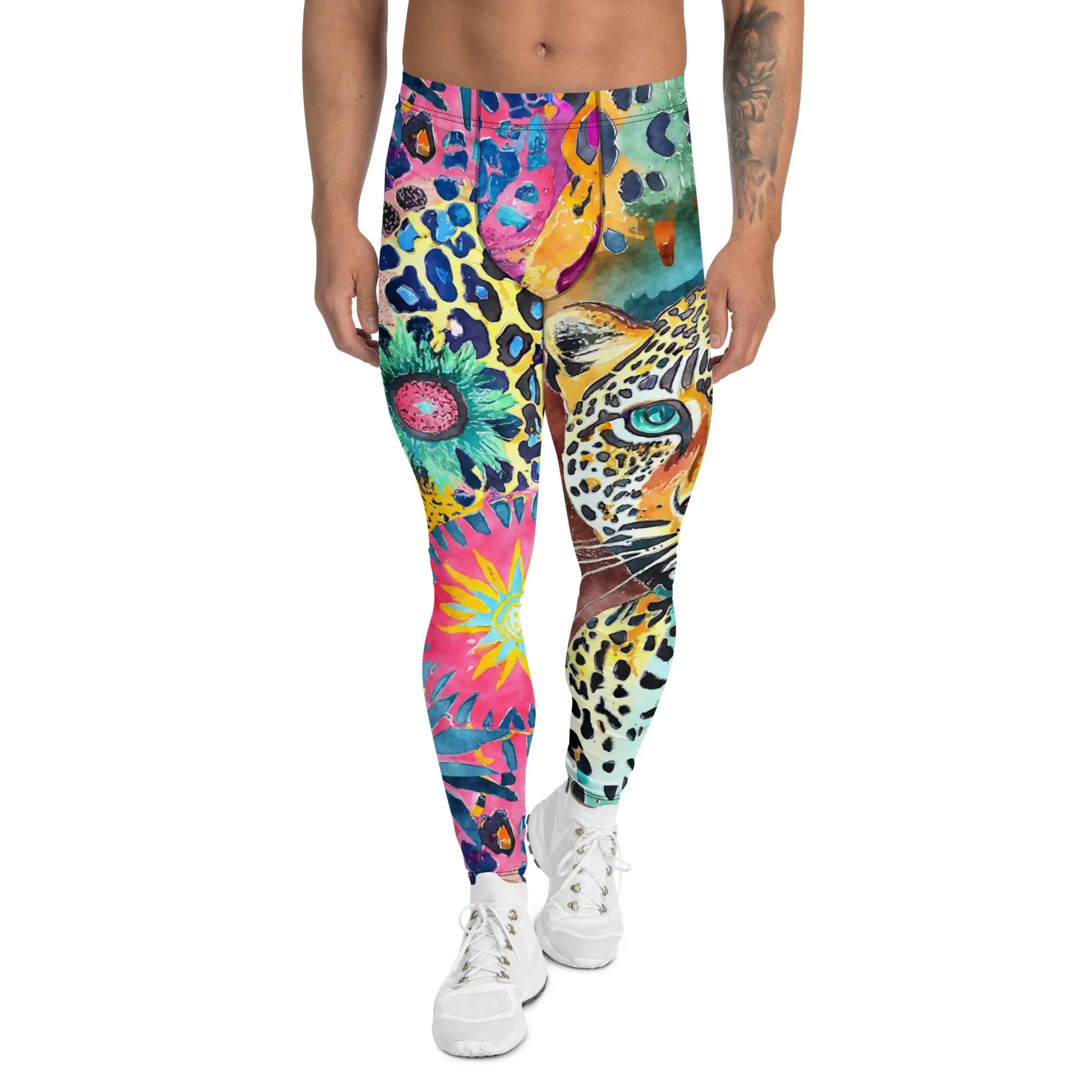 Men's Leggings, Leopard Spirit, Ecstatic Dance, Festival, Rave, Gym Leggings, Trippy Leggings, Wrestling Tights, Yoga