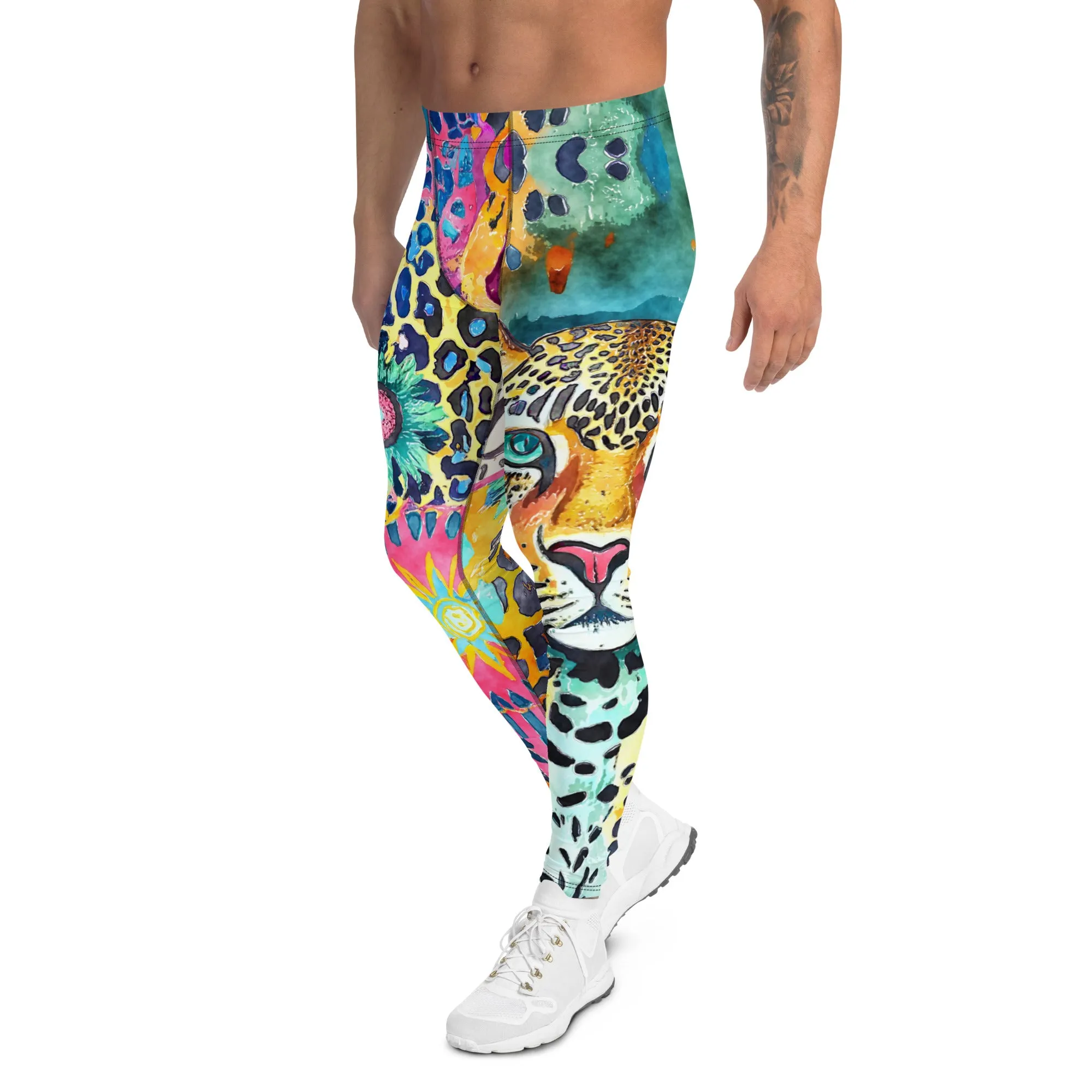 Men's Leggings, Leopard Spirit, Ecstatic Dance, Festival, Rave, Gym Leggings, Trippy Leggings, Wrestling Tights, Yoga