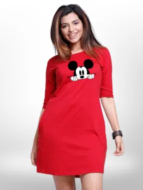 MICKEY CUTE LOOK PRINTED THREE QUARTER SLEEVE T-SHIRT SIDE POCKET FOR WOMEN'S