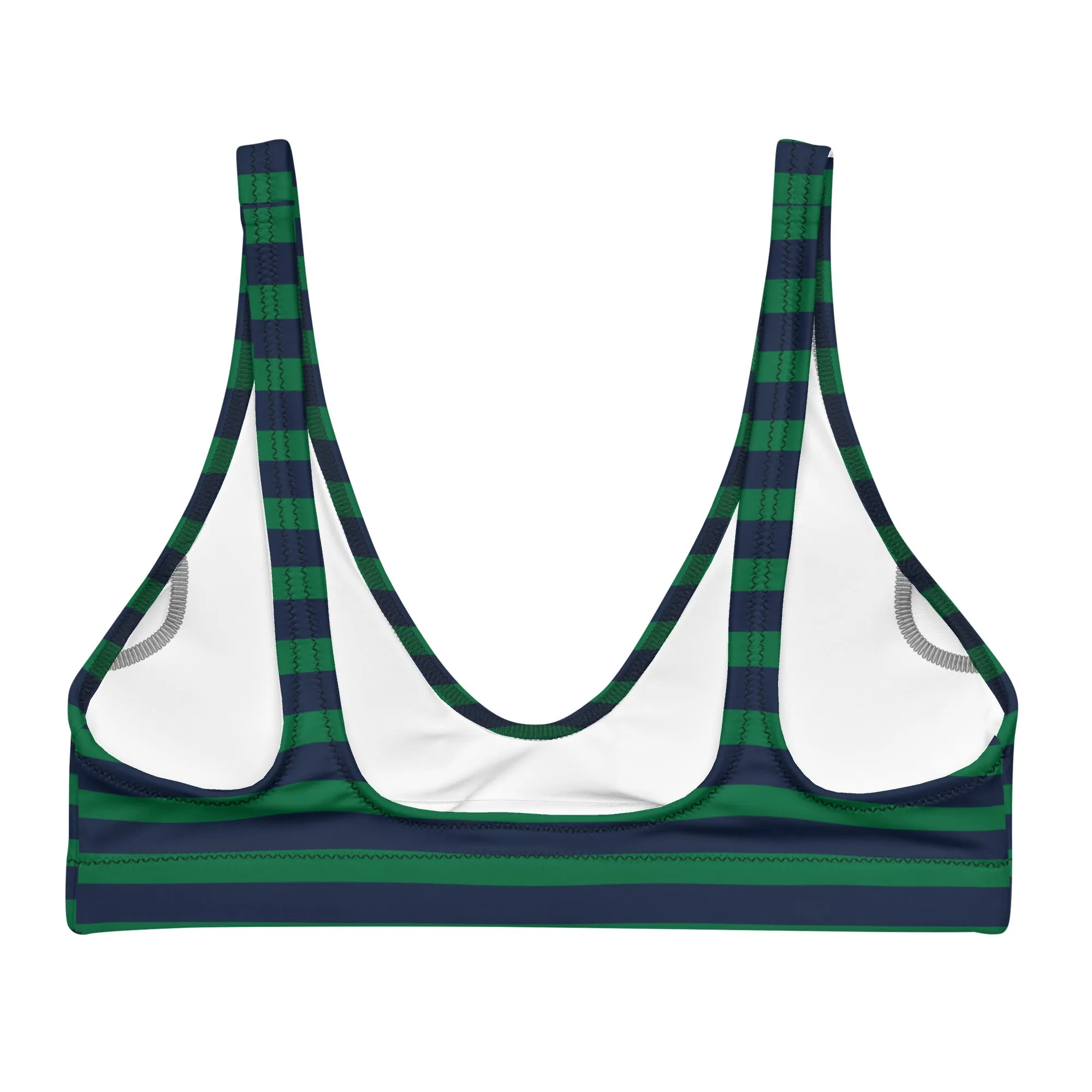 Navy Blue and Green Beach Stripes Halter Bikini Top