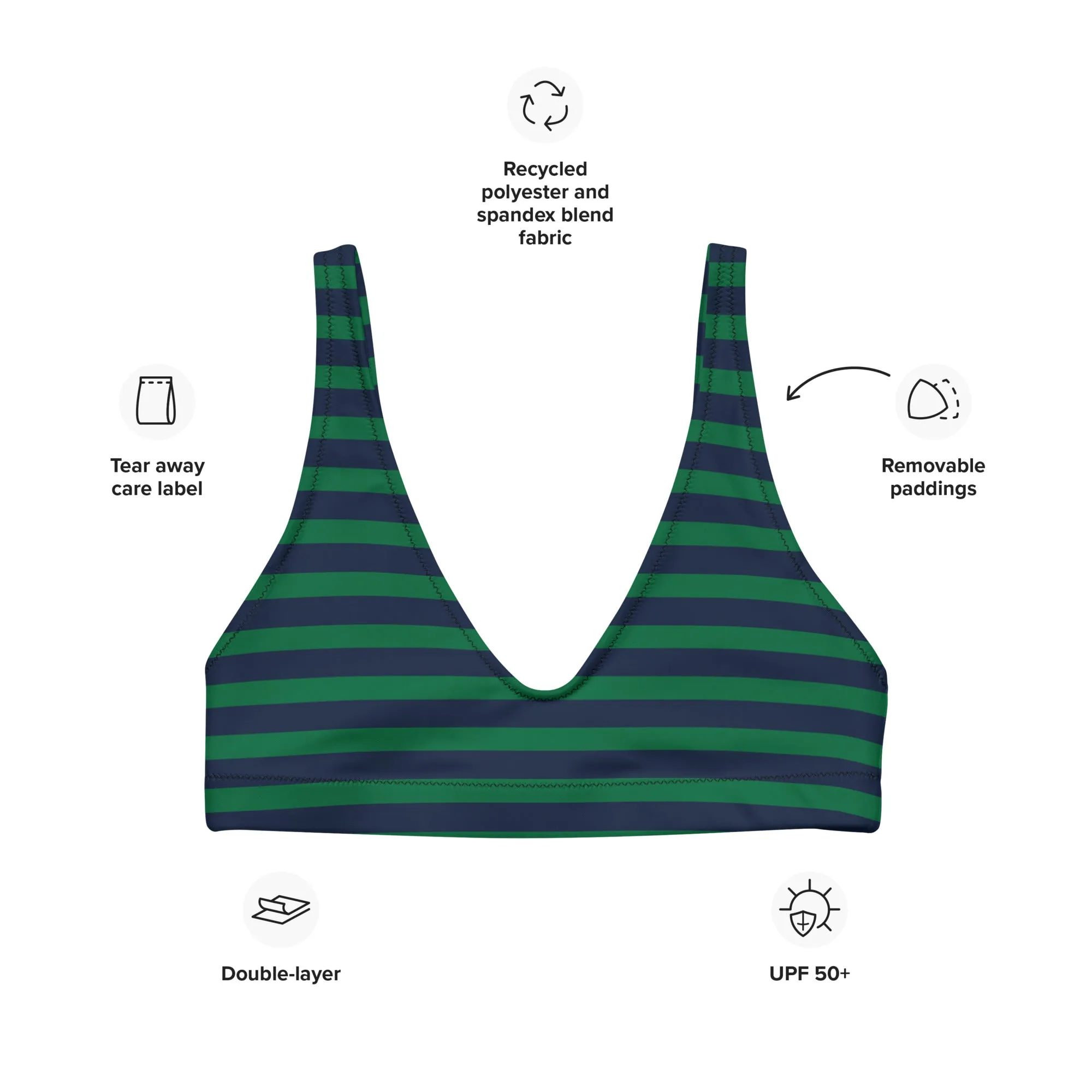 Navy Blue and Green Beach Stripes Halter Bikini Top