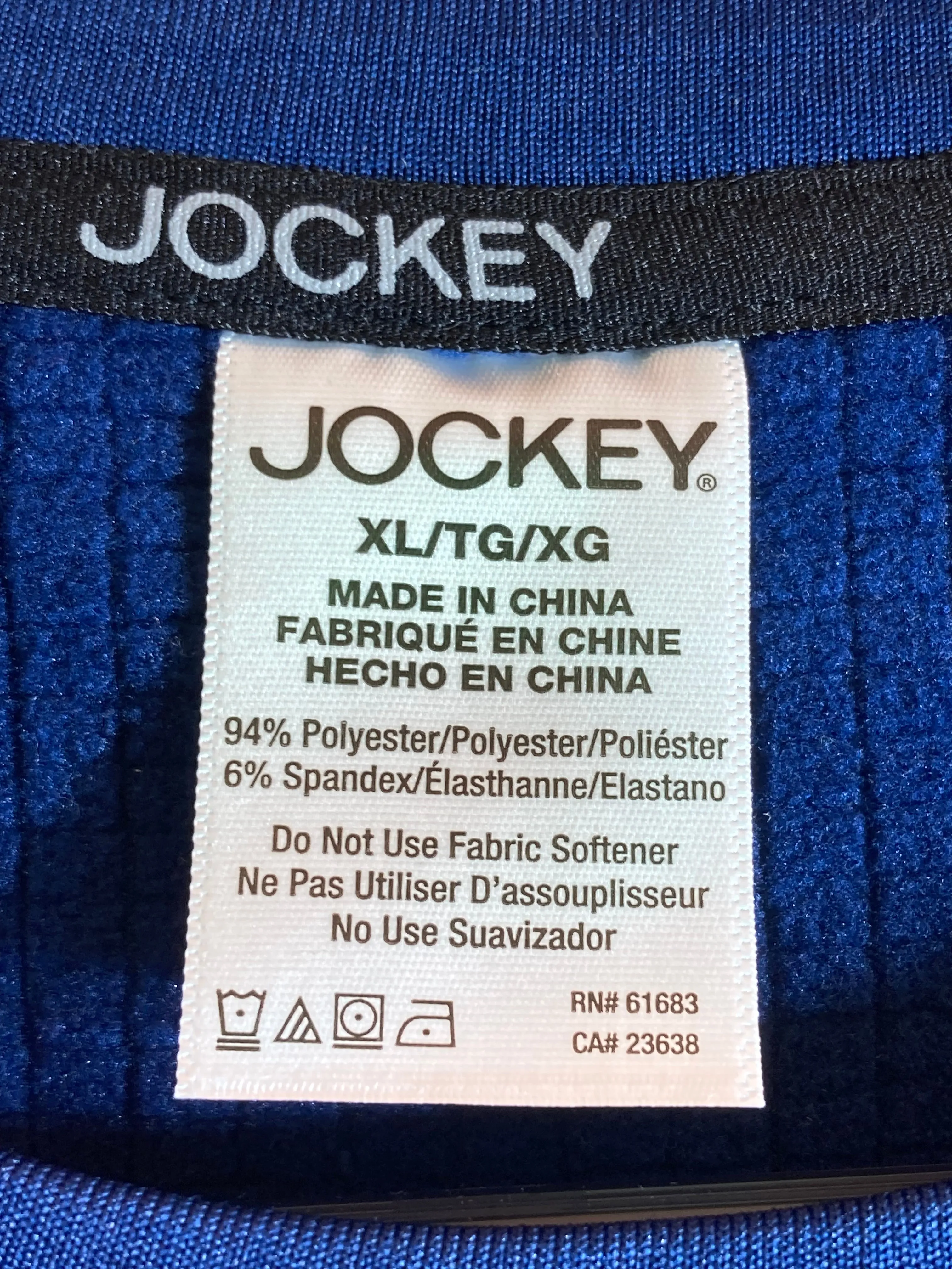NEW! JOCKEY GRID FLEECE XL Extra Large Xtra Large Thermal Adult Mens Long Sleeve Blue Base Layer T Shirt Tee Shirt Top