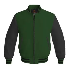Personalized Varsity Jacket Forest Green Body and Black Leather Sleeves Bomber Jacket