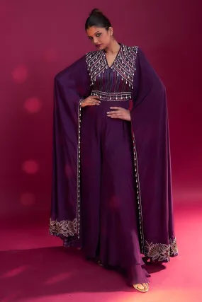 Purple Cape Sleeves Jumpsuit