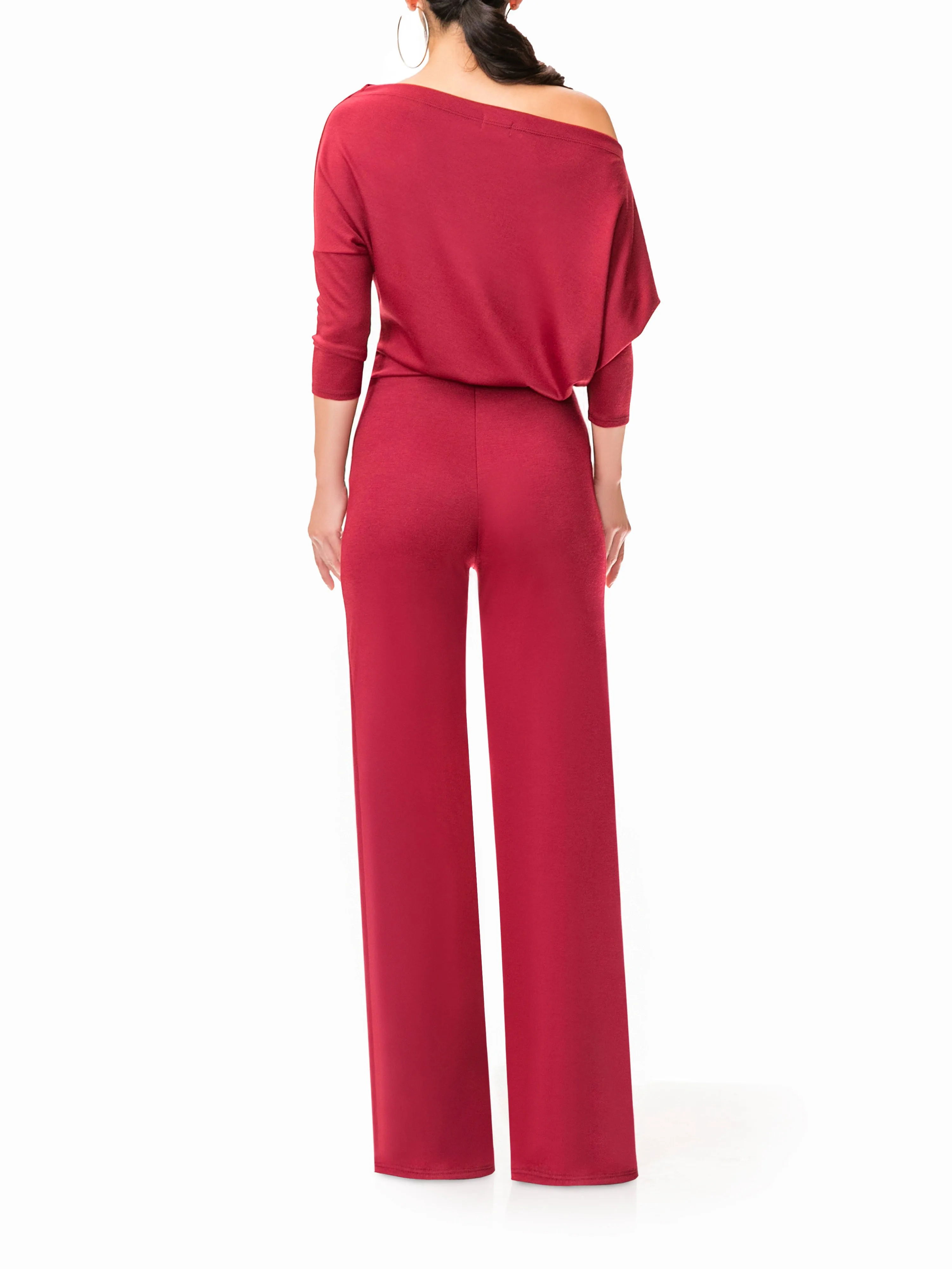 "Cleopatra" Off Shoulder Burgundy Jumpsuit