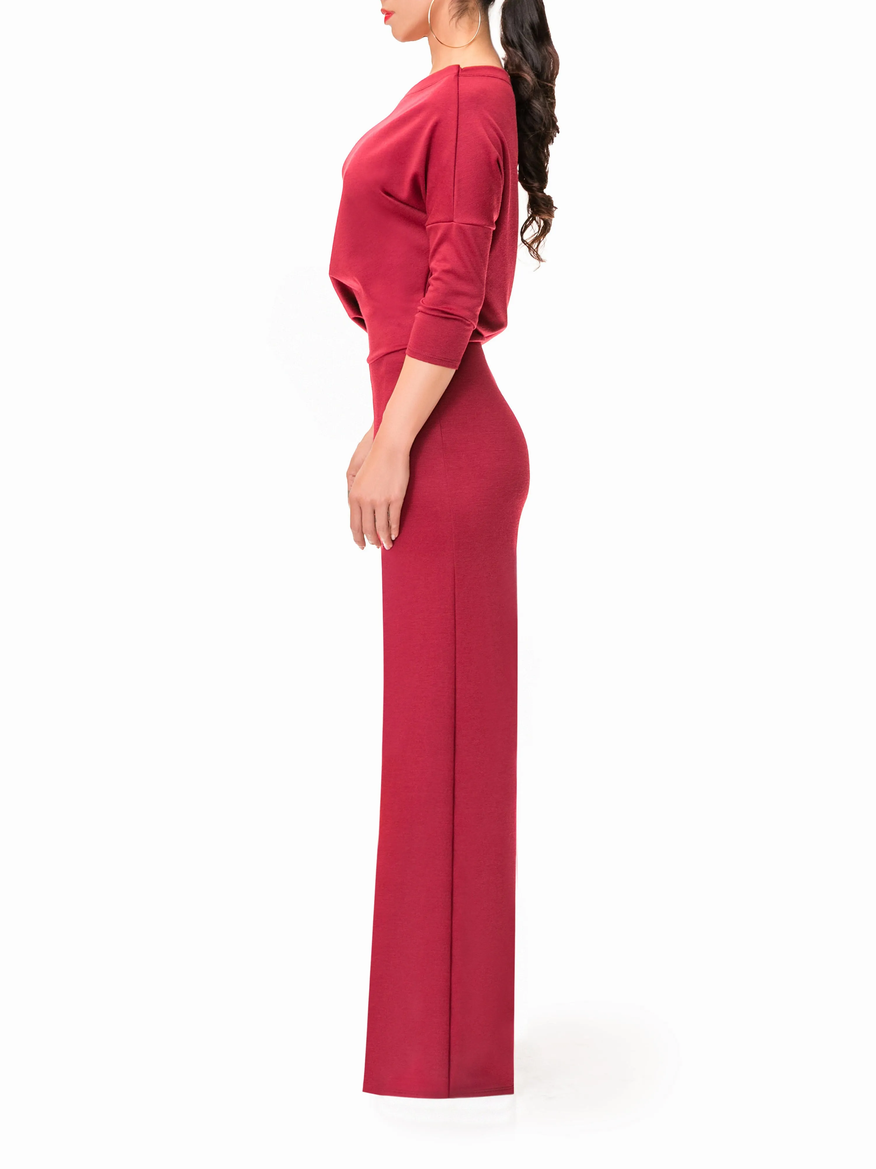 "Cleopatra" Off Shoulder Burgundy Jumpsuit
