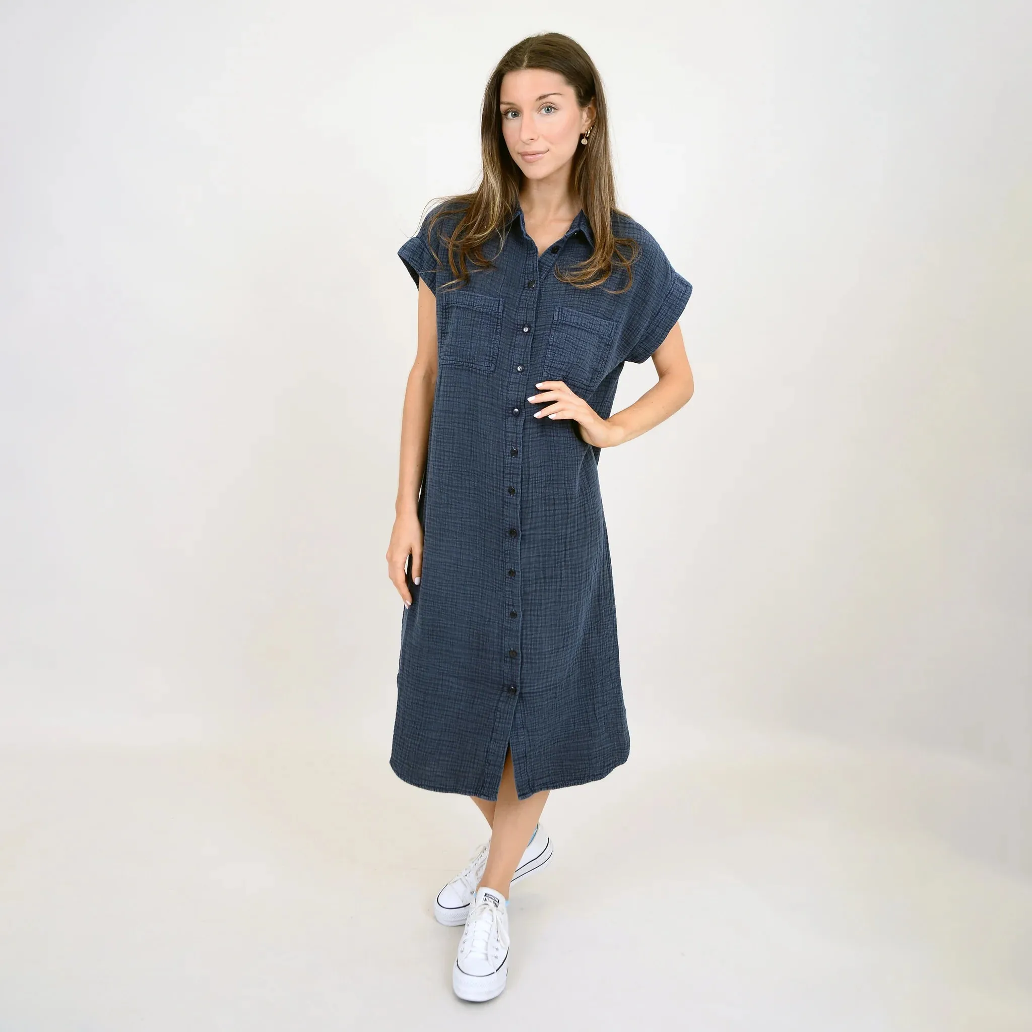 RD AIRA BUBBLE GAUZE DOLMAN SHORT SLEEVE SHIRT DRESS
