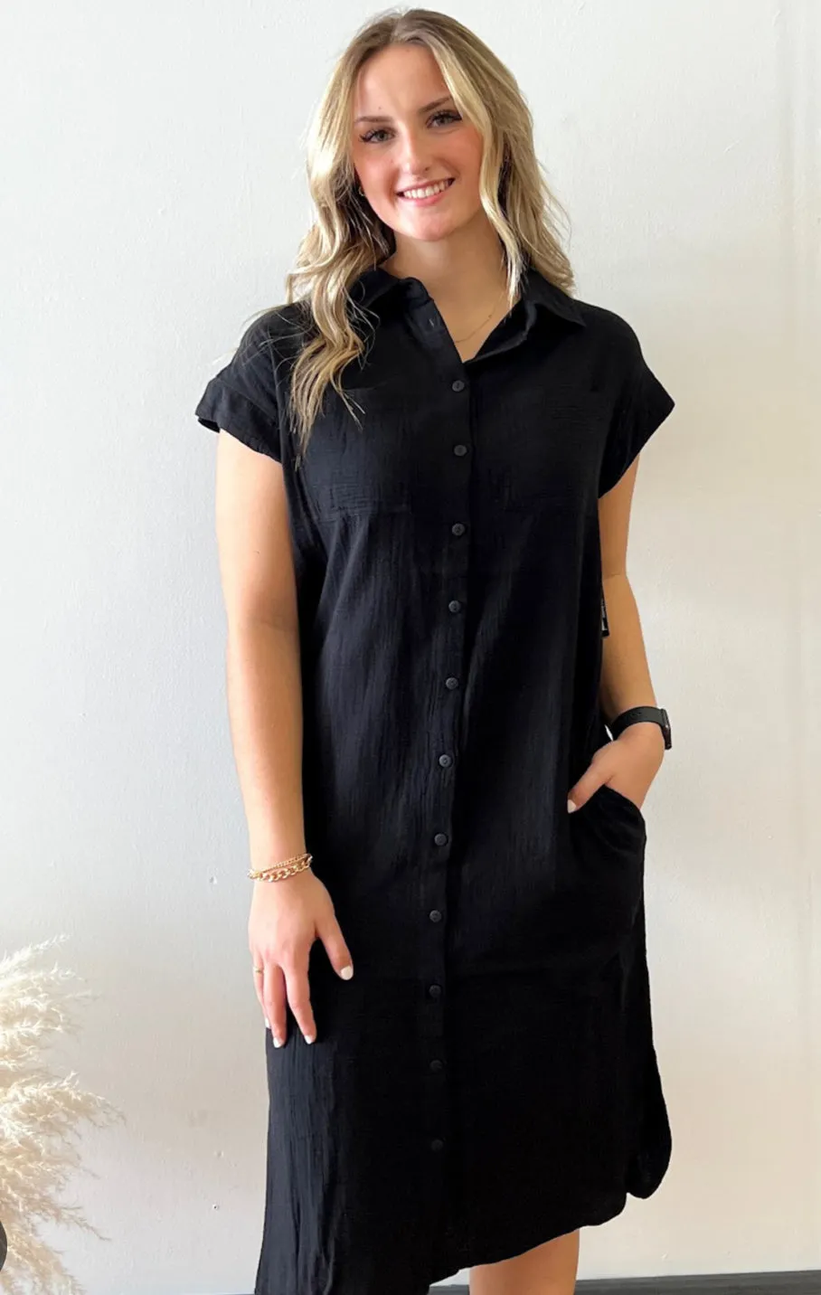 RD AIRA BUBBLE GAUZE DOLMAN SHORT SLEEVE SHIRT DRESS