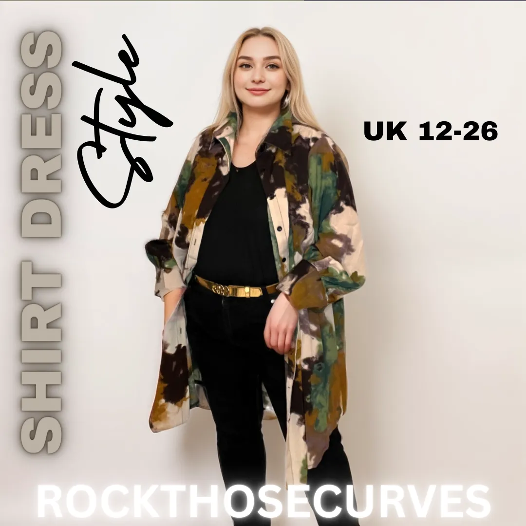 ROCKTHOSECURVES KHAKI BROWN CREAM TIE DYE SHIRT DRESS WITH COLLAR
