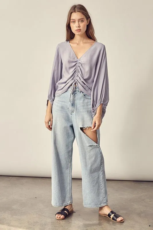 Ruched Tie Front Crop Top