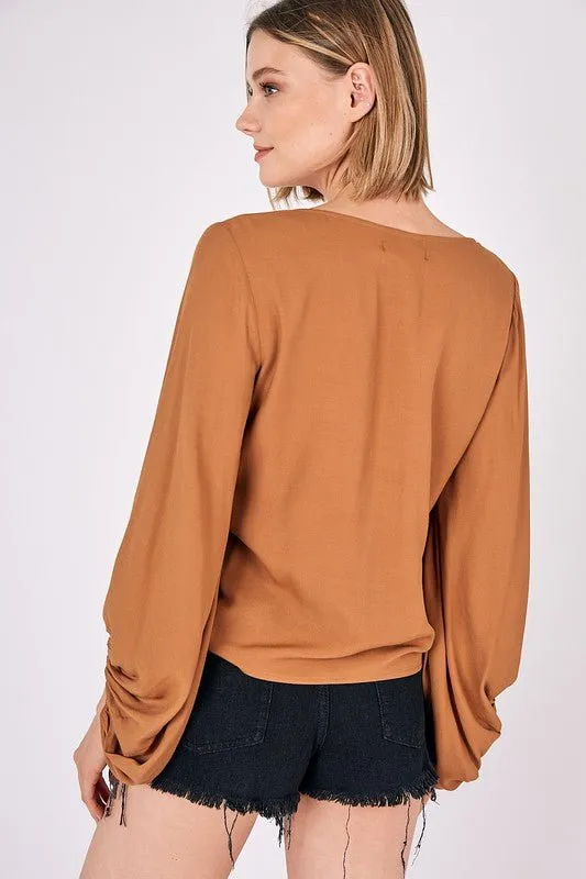 Ruched Tie Front Crop Top