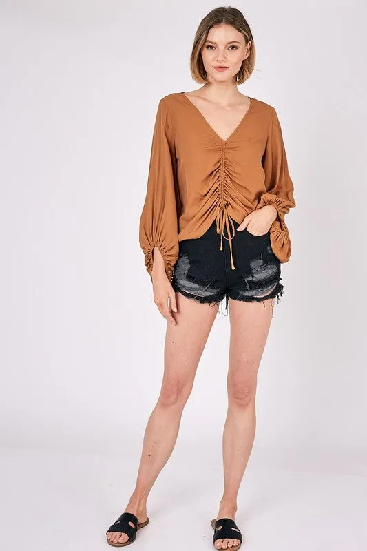 Ruched Tie Front Crop Top