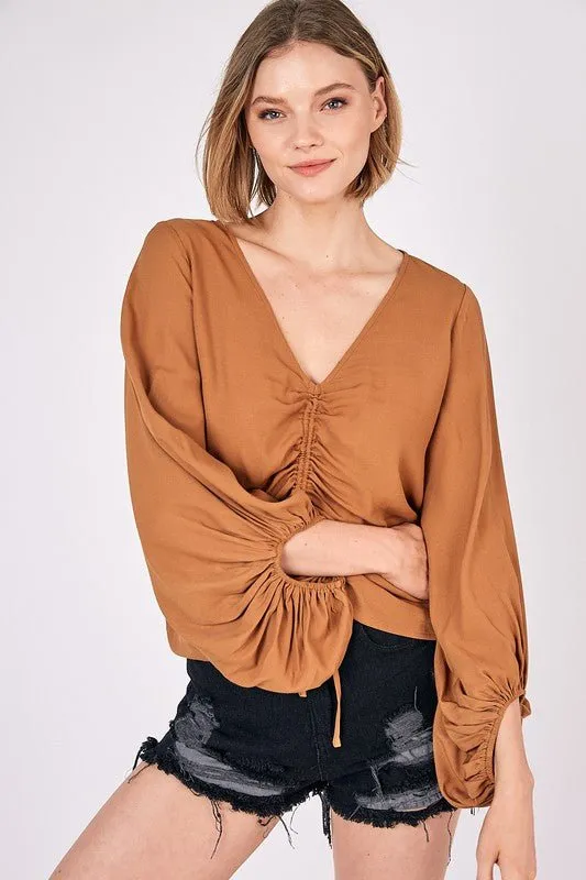 Ruched Tie Front Crop Top