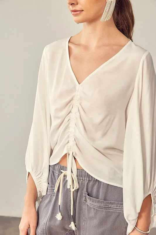 Ruched Tie Front Crop Top