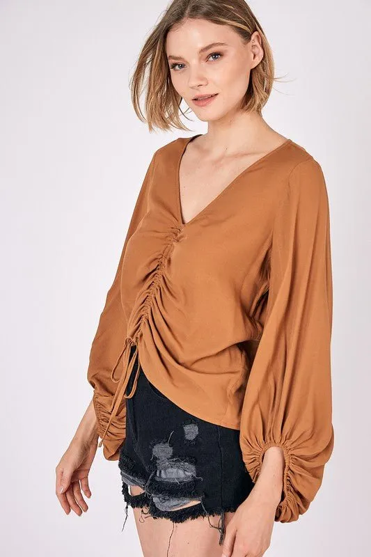 Ruched Tie Front Crop Top