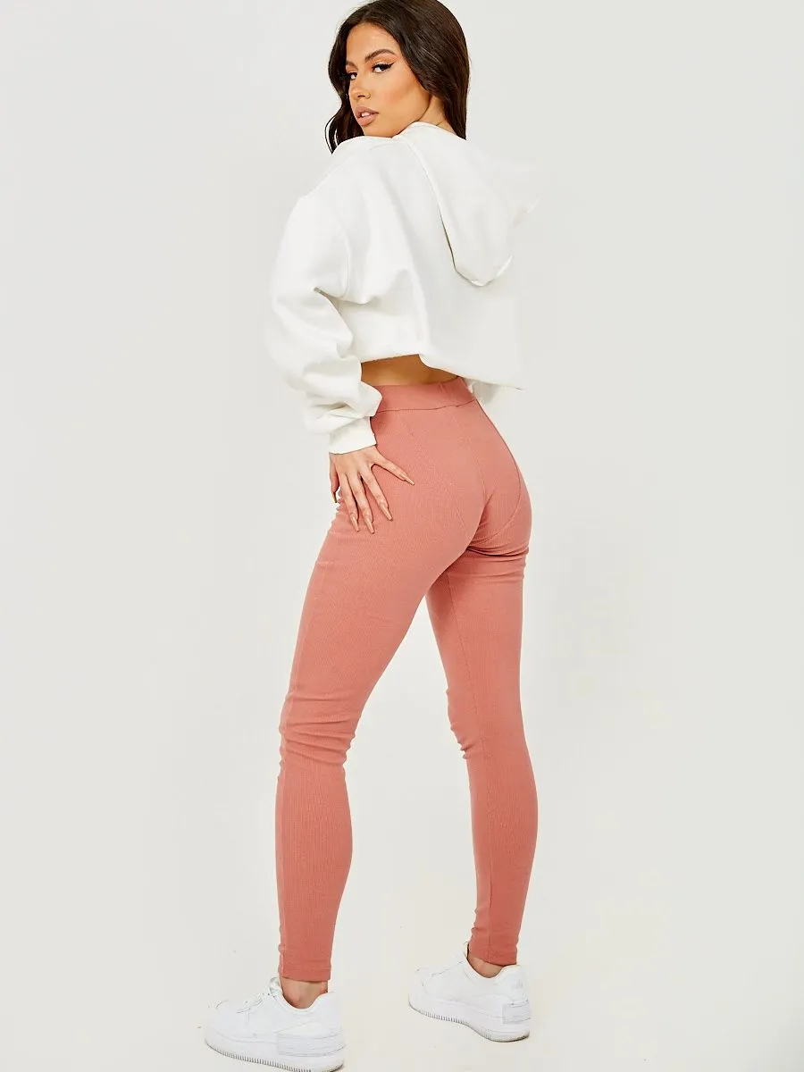 Ruth Seam Detail Ribbed Leggings In Pink