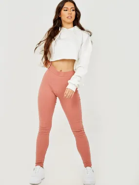 Ruth Seam Detail Ribbed Leggings In Pink