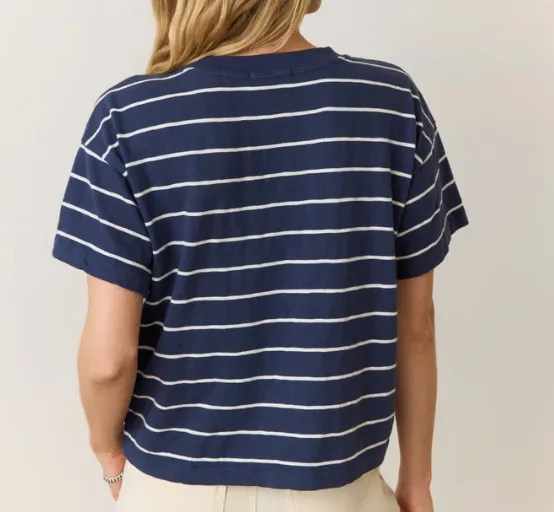 Sadie Vintage Slub Crop Tee - Navy/White Stripe