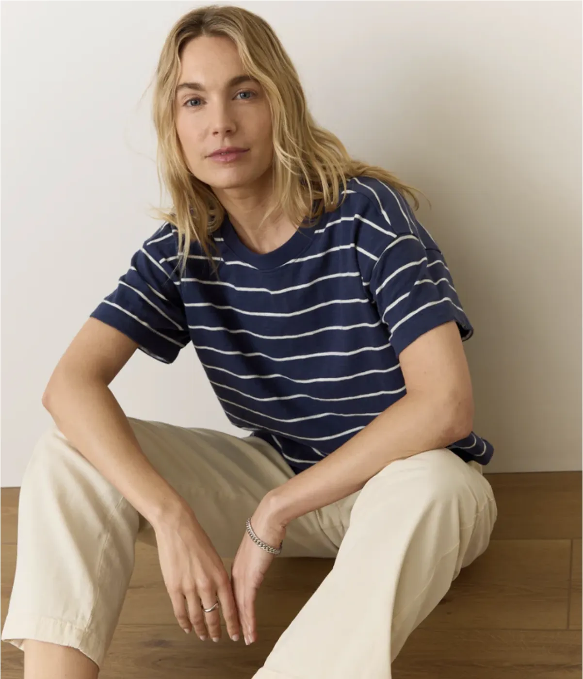 Sadie Vintage Slub Crop Tee - Navy/White Stripe