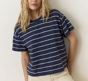 Sadie Vintage Slub Crop Tee - Navy/White Stripe