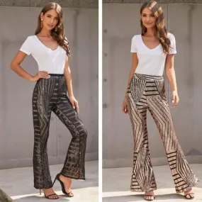 Sequin Glitter High Waist Wide Leg Long Flare Pants