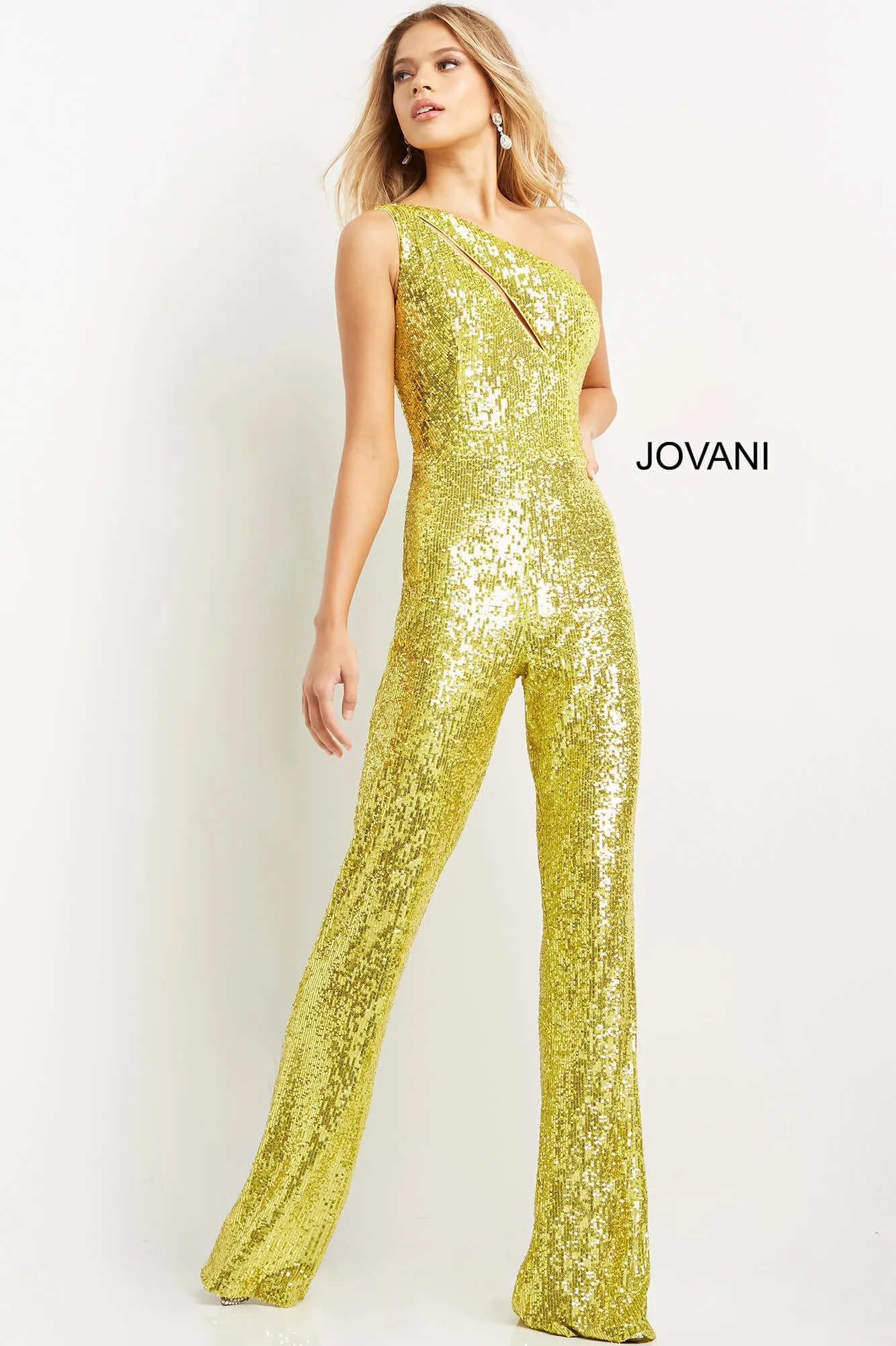 Sequin One Shoulder Jumpsuit by Jovani 09017