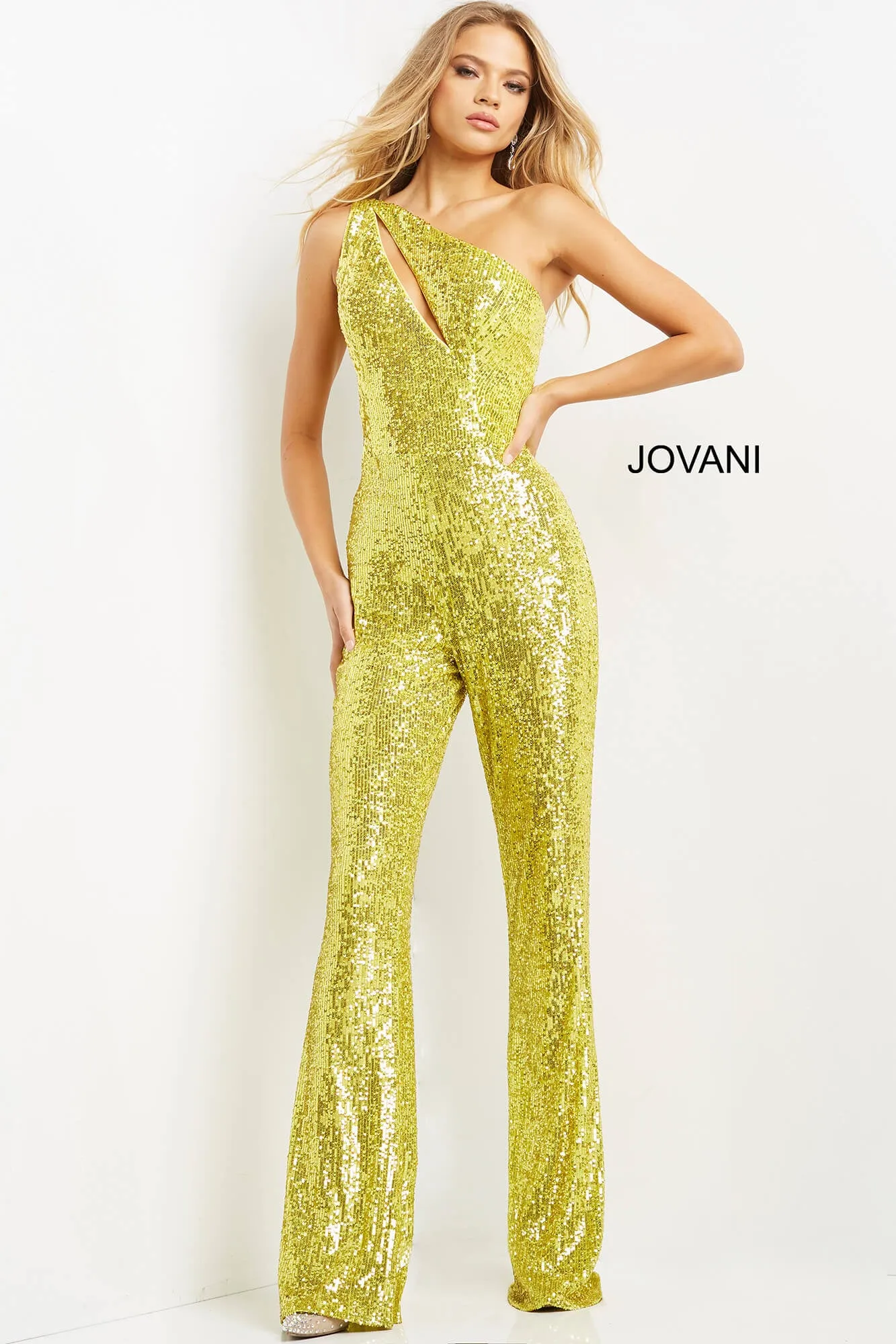 Sequin One Shoulder Jumpsuit by Jovani 09017