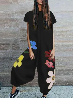Short Sleeve Floral Print Jumpsuit