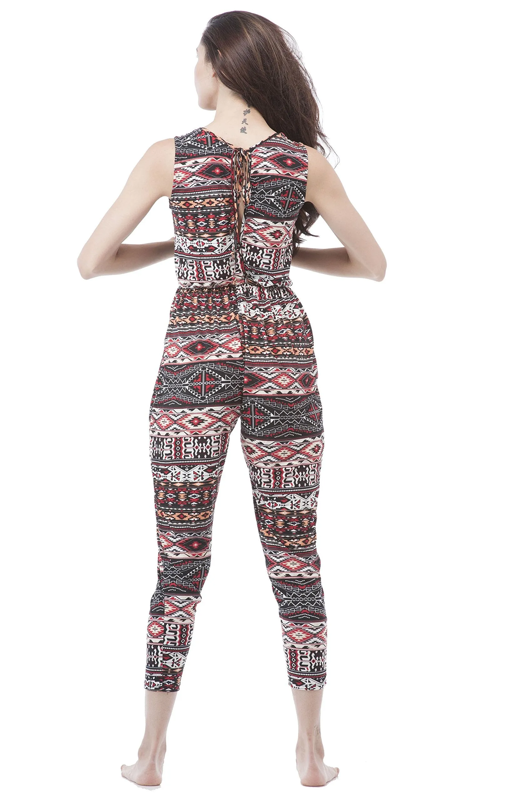 Sleeveless Aztec print deep v necck and back jumpsuit