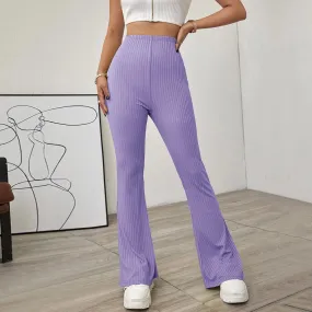 Solid Color Women'S High-Waist Wholesale Pants Knitted Casual Trousers