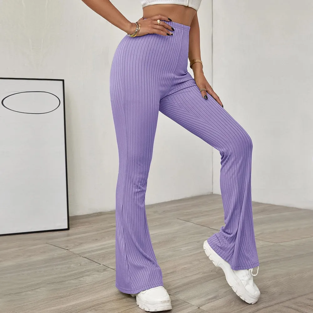 Solid Color Women'S High-Waist Wholesale Pants Knitted Casual Trousers