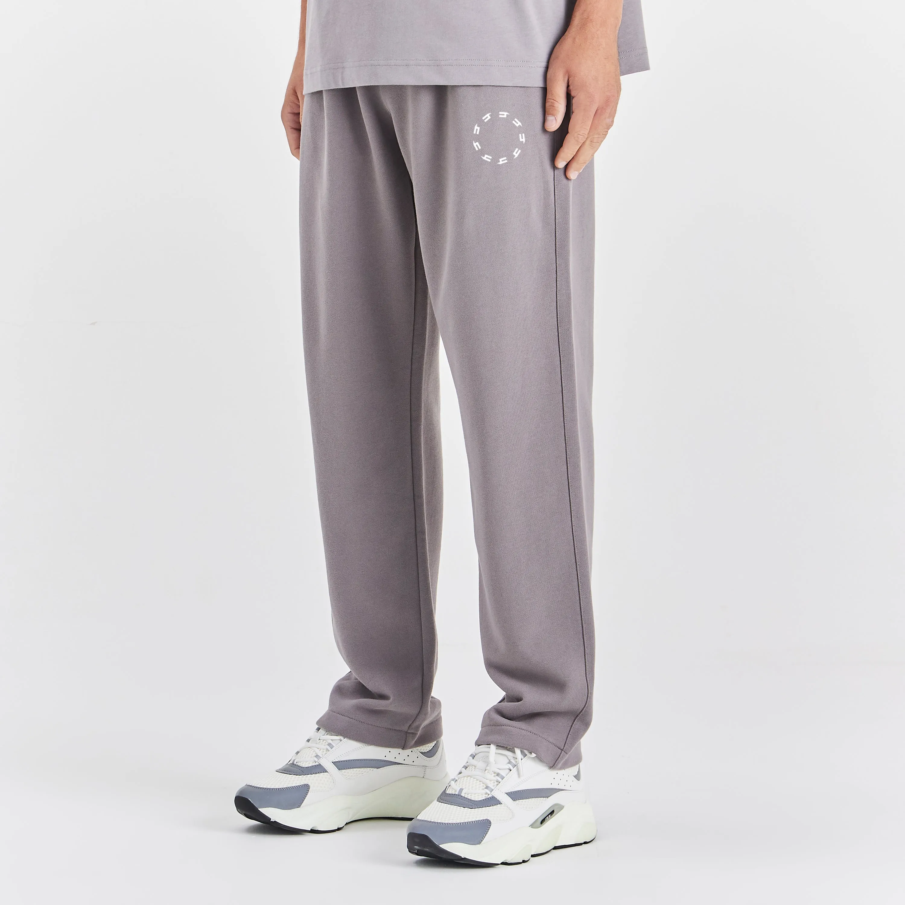 SOLID GREY OPEN HEM JOGGERS WHITE CIRCLE LOGO