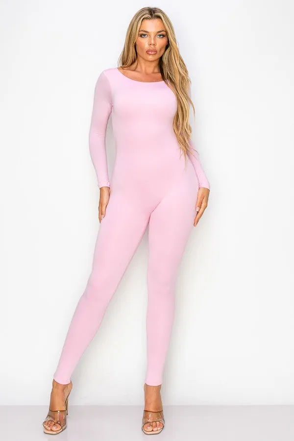 Summer White Knit Long Sleeve Open Back Jumpsuit