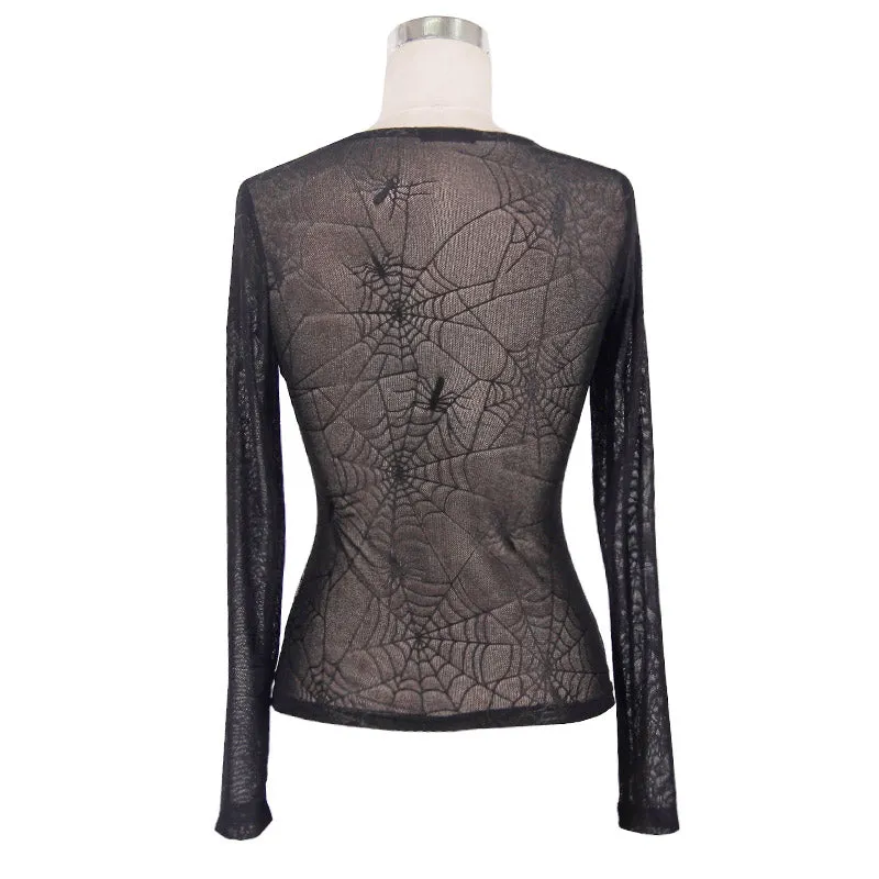 TT031 daily Spider web jacquard classic style round collar long sleeve mesh women T-shirts