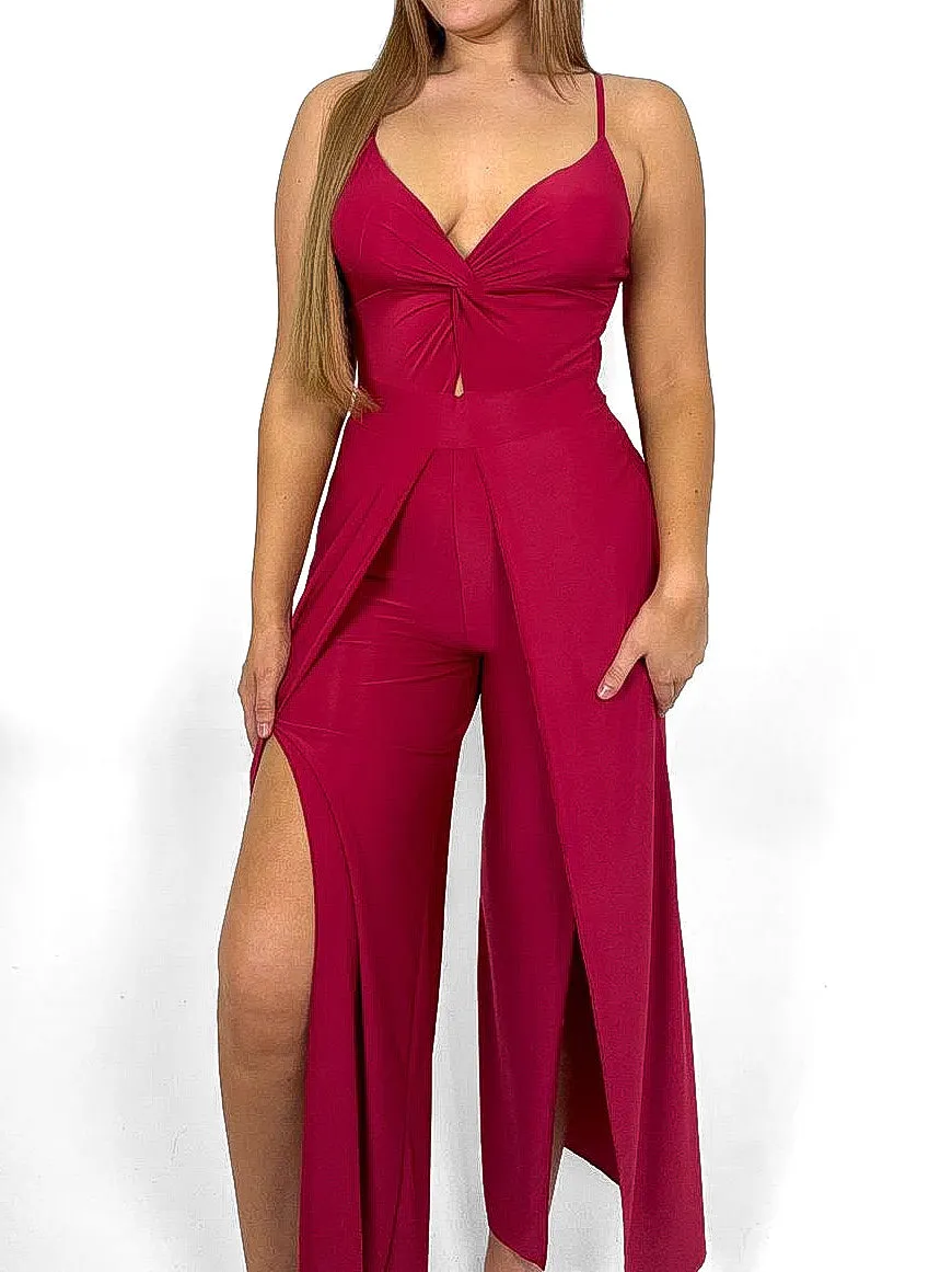 Twist Front Split Leg Jumpsuit